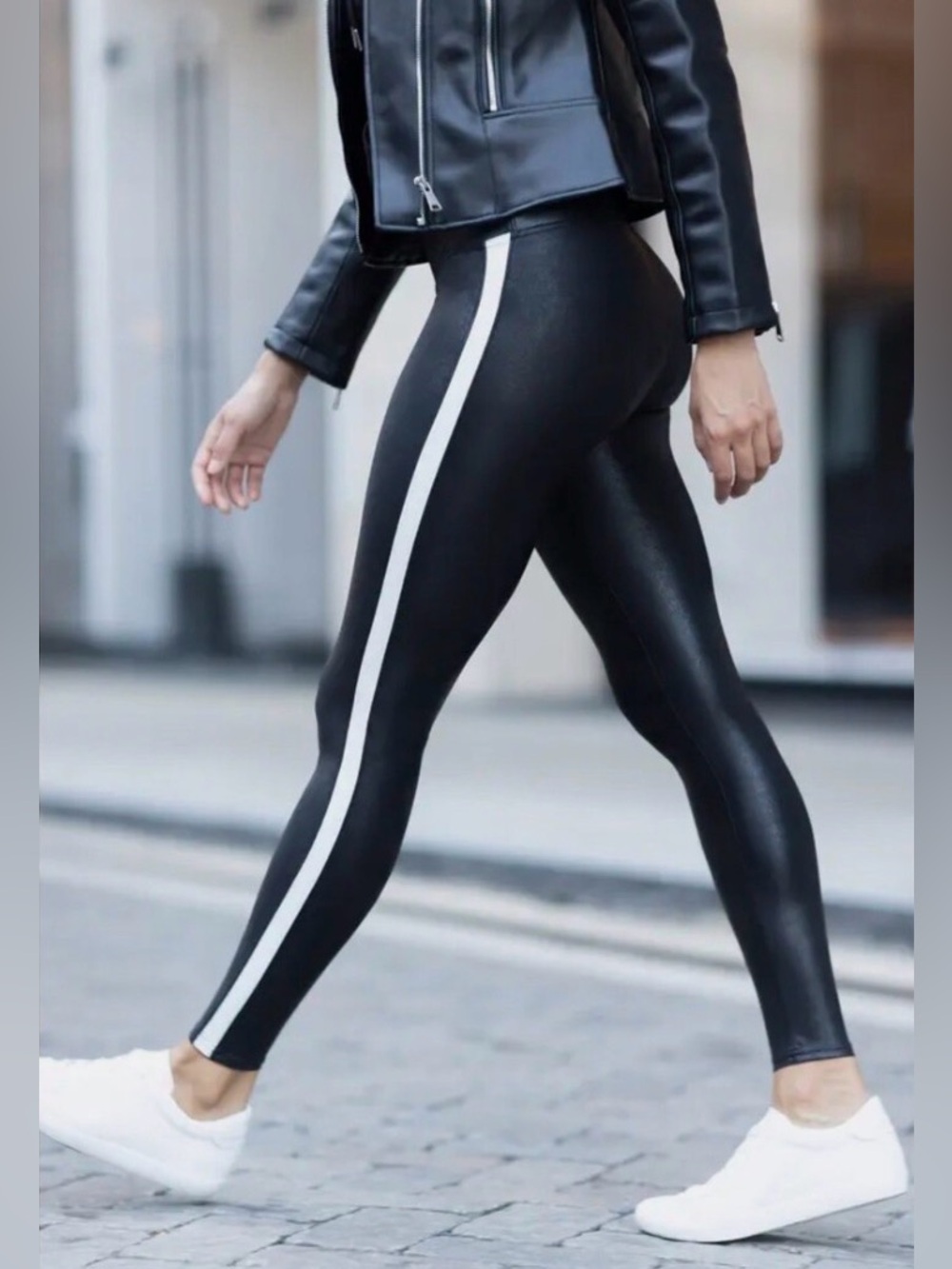 Spanx - Faux Leather Stripe Legging in Very Black/White